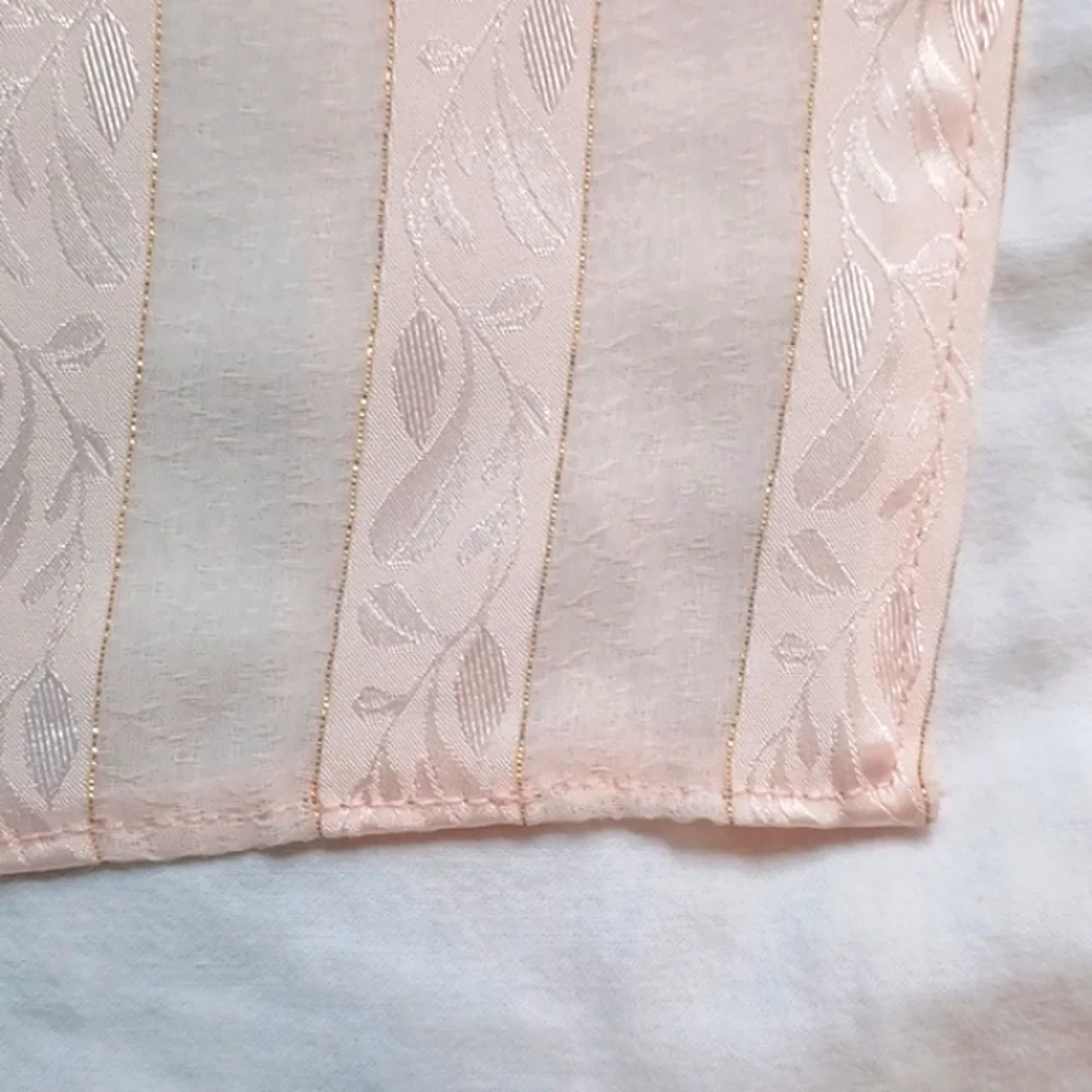 Vintage Handmade Sheer Scarf Pink & Gold Striped with Leaf Pattern, 36.5